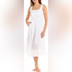 La Blanca Shadow Smocked Bodice White Cover-Up Sundress, size XL